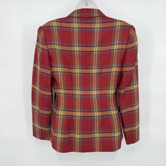 VTG Gap Sz 6 Wool Tartan Plaid Blazer Jacket Burgundy Yellow Academia Preppy 90s - Picture 3 of 6